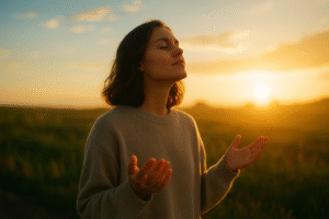 cristão orando e confiando em Deus, representando como a fé funciona segundo a Bíblia